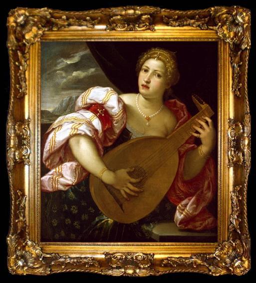 framed  unknow artist Young Woman Playing a Lute, ta009-2